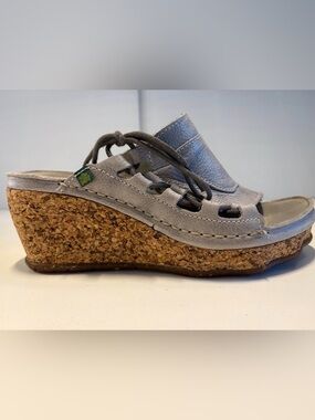 EL NATURA LISTA 🐸 soft-gray Leather Lace-Up Cork Wedge Slide Sandals
